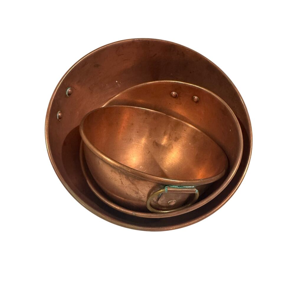 Copper Hanging Round Bottom Beating Bowls Set 3